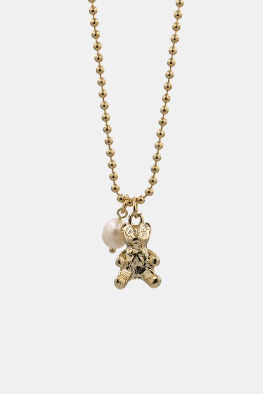 Pearl Teddy Bear Necklace, Gold