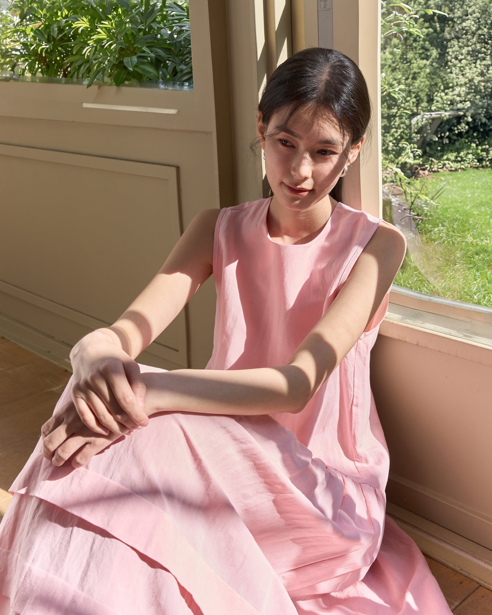 Vivi Linen Maxi Dress Baby Pink / One Size, korean fashion Vivi Linen Maxi Dress Baby Pink / One Size, korean fashion