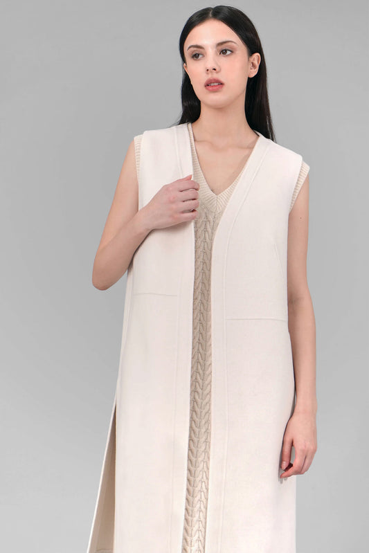 Naila Sleeveless Wool Coat, Ivory