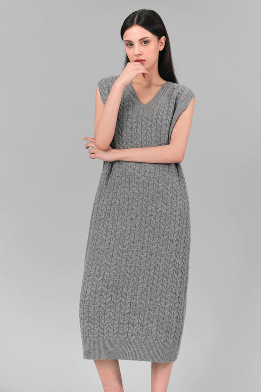 Twisted Wool Maxi Dress, Grey