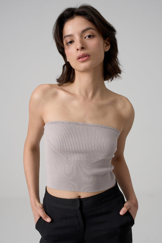 Unene Ribbed Top, Grey