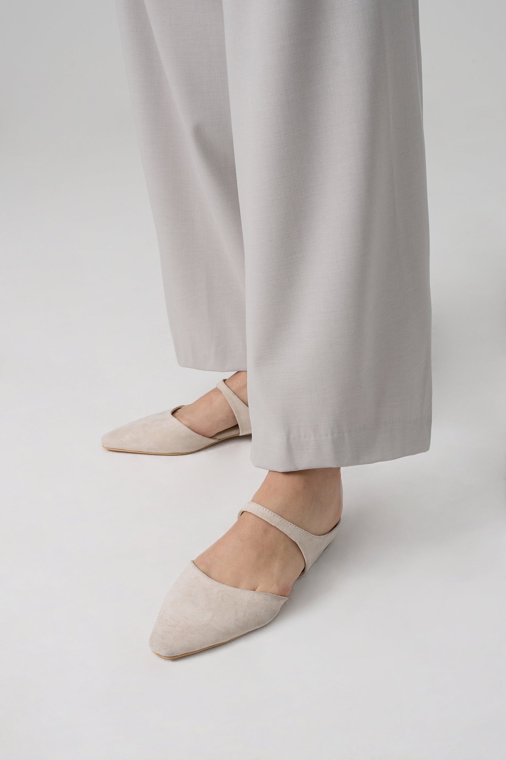 Sance Suede Closed Toe Flats Cream